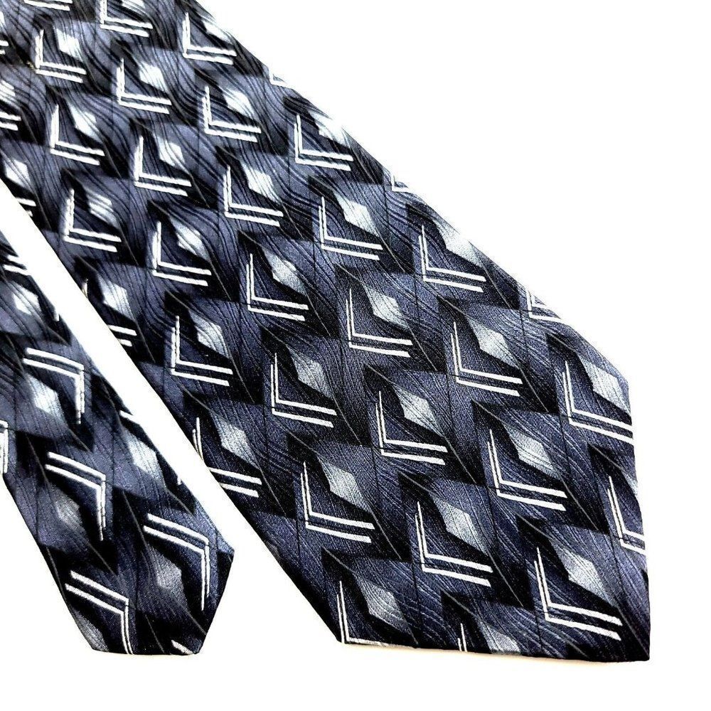 Stafford Gray Blue Abstract Jacquard Print Wide Silk Tie